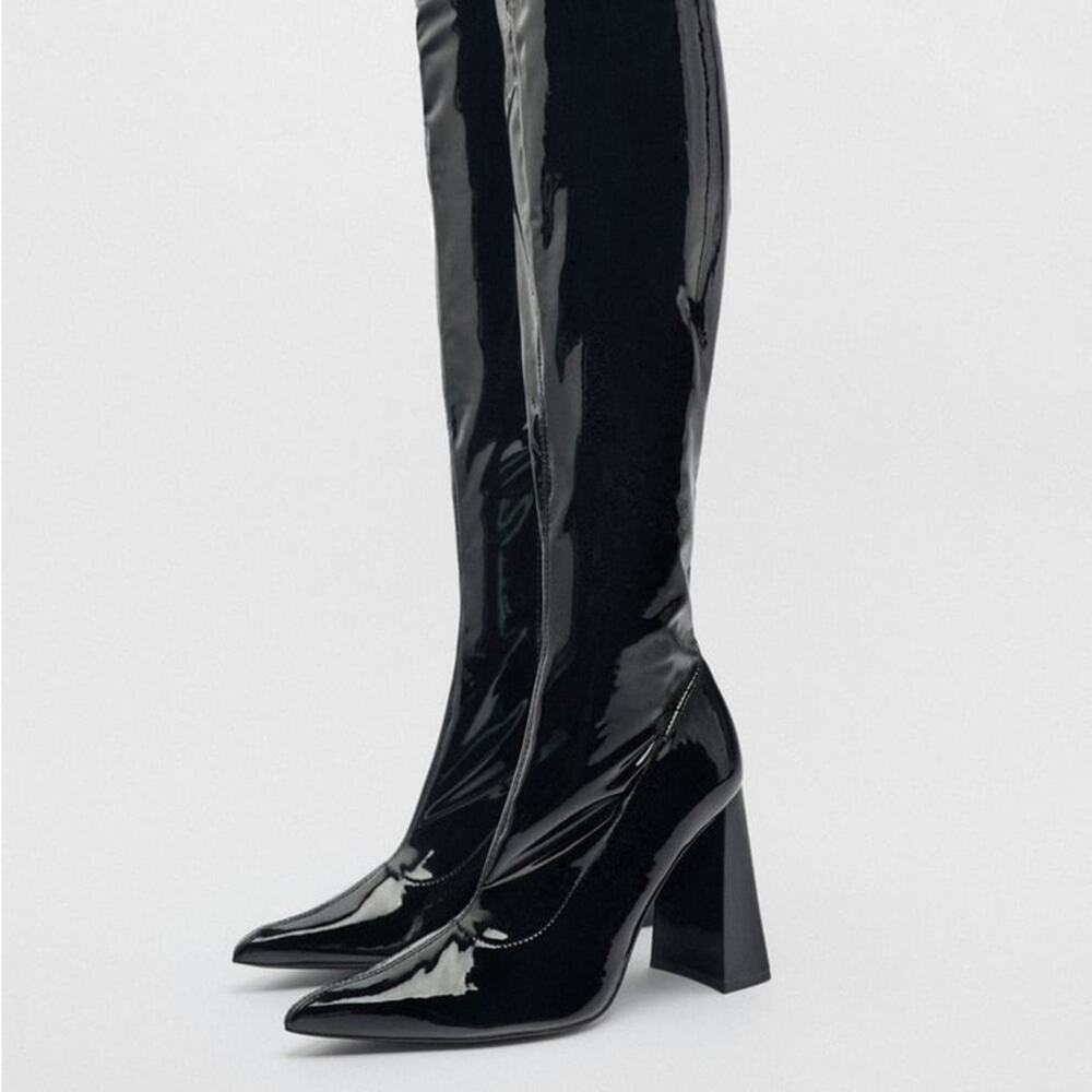 ZARA HIGH HEEL OVER THE KNEE BOOTS BLACK